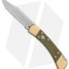 Buck Knives Buck 110 Automatic Knife OD Green Canvas Micarta/Brushed Brass (3.75" SW) -Buck Knives Buck 110 Auto Brushed Micarta Brass BHQ 88783 er