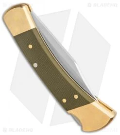 Buck Knives Buck 110 Automatic Knife OD Green Canvas Micarta/Brushed Brass (3.75" SW) -Buck Knives Buck 110 Auto Brushed Micarta Brass BHQ 88783 er side