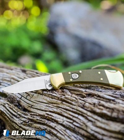 Buck Knives Buck 112 Exclusive Automatic Knife Green Micarta/Brass (3" Satin) 8 Buck Knives Buck 112 Exclusive Automatic Knife Green Micarta/Brass (3" Satin) - Image 6