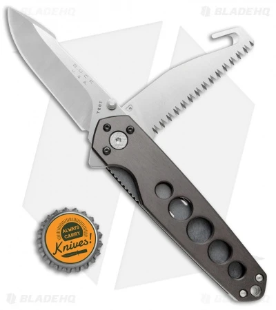Buck Knives Buck Alpha Crosslock Folding Knife W/ Saw & Gut Hook Gun Metal Gray (3" Satin) 9 Buck Knives Buck Alpha Crosslock Folding Knife W/ Saw & Gut Hook Gun Metal Gray (3" Satin) - Image 7