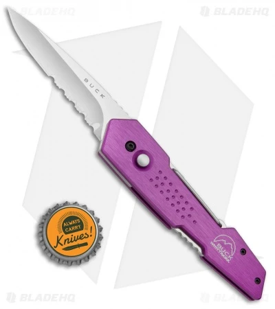 Buck Knives Buck Revolution Plunge Lock Knife W/ Carabiner Purple (3" Satin Serr) B437 6 Buck Knives Buck Revolution Plunge Lock Knife W/ Carabiner Purple (3" Satin Serr) B437 - Image 4