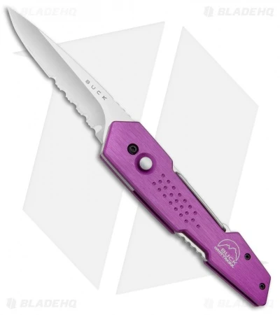 Buck Knives Buck Revolution Plunge Lock Knife W/ Carabiner Purple (3" Satin Serr) B437 3 Buck Knives Buck Revolution Plunge Lock Knife W/ Carabiner Purple (3" Satin Serr) B437