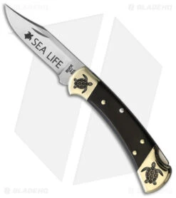 Buck Knives Yellowhorse Custom Buck 112 Sea Turtle Lockback Knife Ebony Wood (3" Satin)